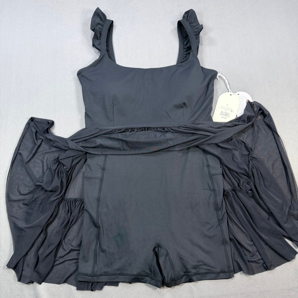 Blogilates Womens L Black Recycled Blend Ballerina Ruffle Active Dress W/ Shorts - Picture 4 of 8